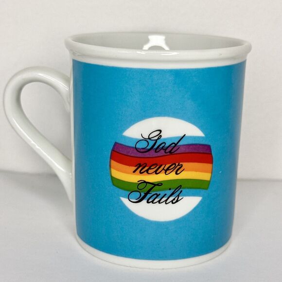 Vtg Sonrise Creations 1982 Enesco Mug Rainbow God Never Fails Left Right Hand - Picture 2 of 7